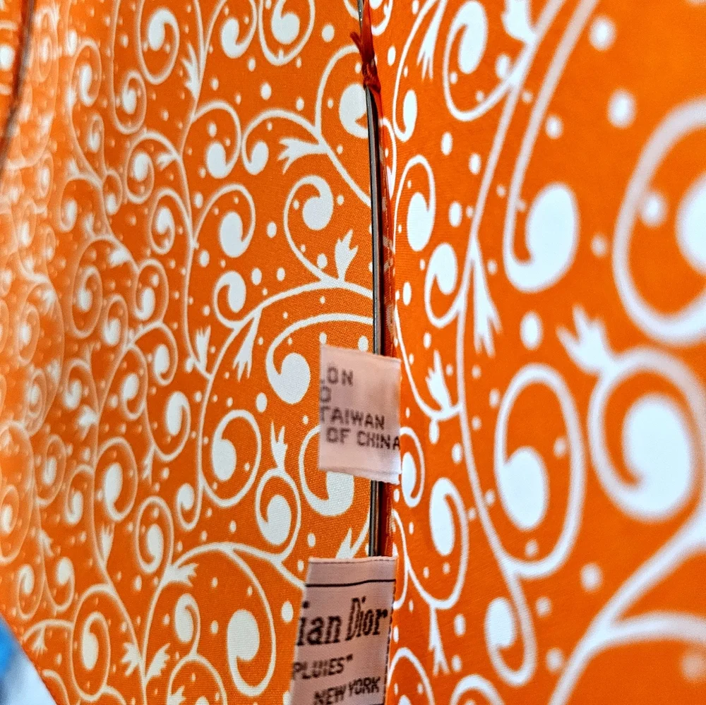 Vintage Christian Dior 70s 80s Orange Paisley pattern Umbrella - Picture 15 of 15